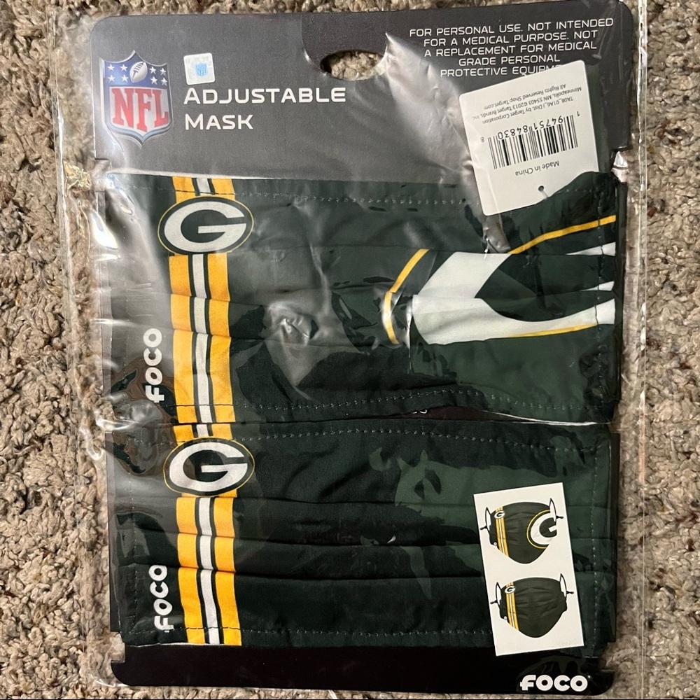 NFL Green Bay Packers Face Masks NWT Adult